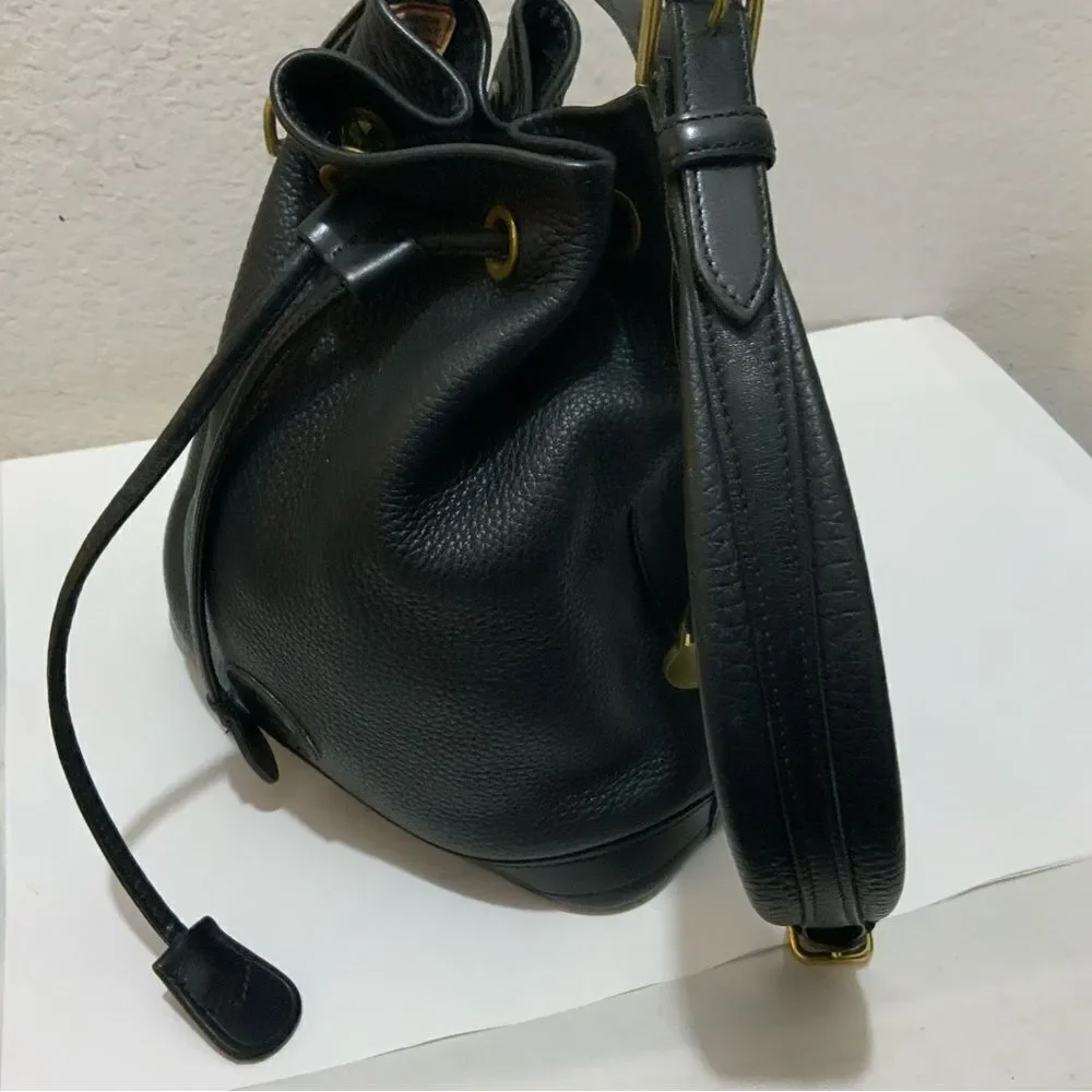 Vintage Dooney & Bourke AWL Pebbled Black Leather Drawstring Bucket Purse Bag